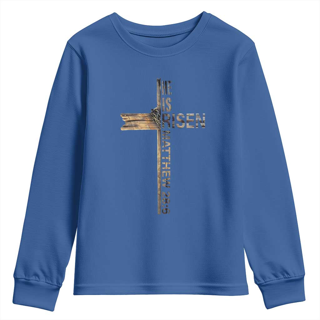 He is Risen Youth Sweatshirt Religious Easter Cross Jesus Christian TS10 Royal Blue Print Your Wear
