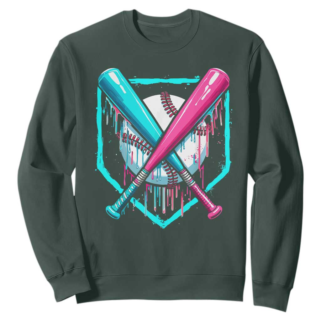 Baseball Drip Sweatshirt Ice Cream Dripping Youth Boys Baseball Bats TS10 Dark Forest Green Print Your Wear
