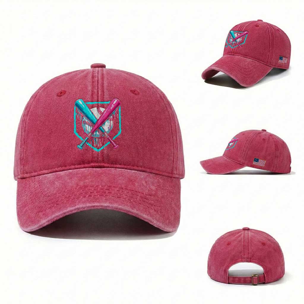 Baseball Drip Washed Cotton Baseball Cap Ice Cream Dripping Youth Boys Baseball Bats TS10 Washed Cap Universal Fit Red Print Your Wear