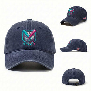 Baseball Drip Washed Cotton Baseball Cap Ice Cream Dripping Youth Boys Baseball Bats TS10 Washed Cap Universal Fit Navy Print Your Wear