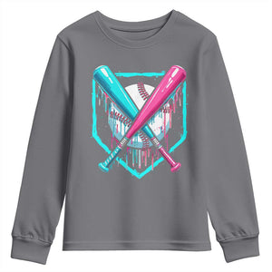Baseball Drip Youth Sweatshirt Ice Cream Dripping Youth Boys Baseball Bats TS10 Charcoal Print Your Wear