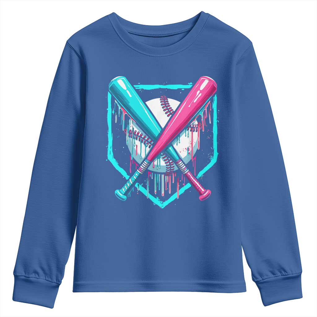 Baseball Drip Youth Sweatshirt Ice Cream Dripping Youth Boys Baseball Bats TS10 Royal Blue Print Your Wear