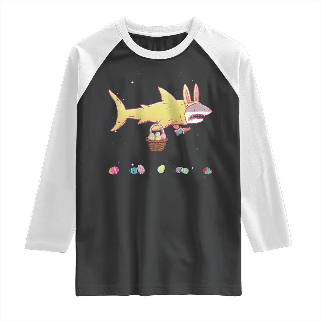 Funny Shark Easter Raglan Shirt Cute Bunny Ears Eggs Hunting Teens Boys Kids TS10 Black White Print Your Wear