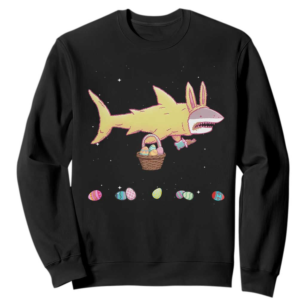 Funny Shark Easter Sweatshirt Cute Bunny Ears Eggs Hunting Teens Boys Kids TS10 Black Print Your Wear