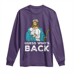 Guess Whos Back Long Sleeve Shirt Funny Religious Jesus Back Cute Bunny TS10 Purple Print Your Wear