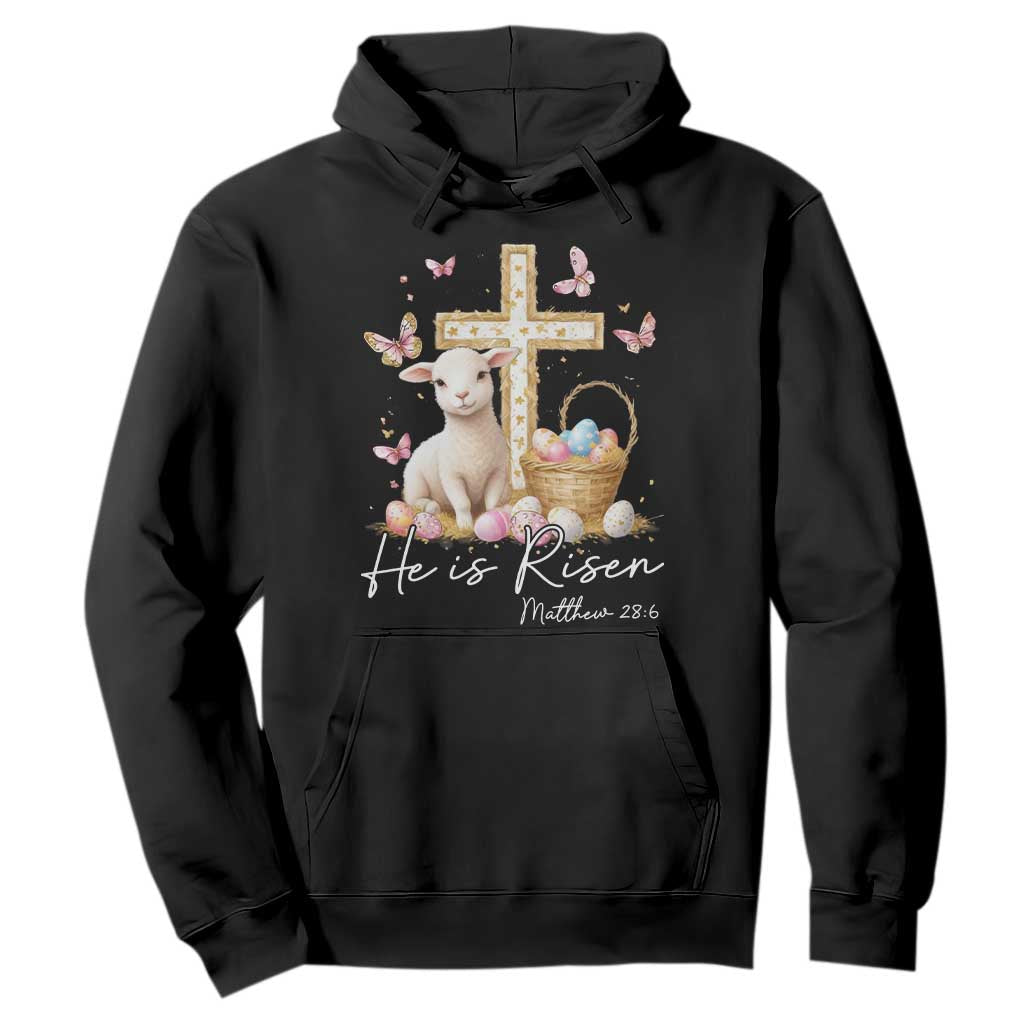 He Is Risen Easter Hoodie Lamb Flowers Cross TS10 Black Print Your Wear