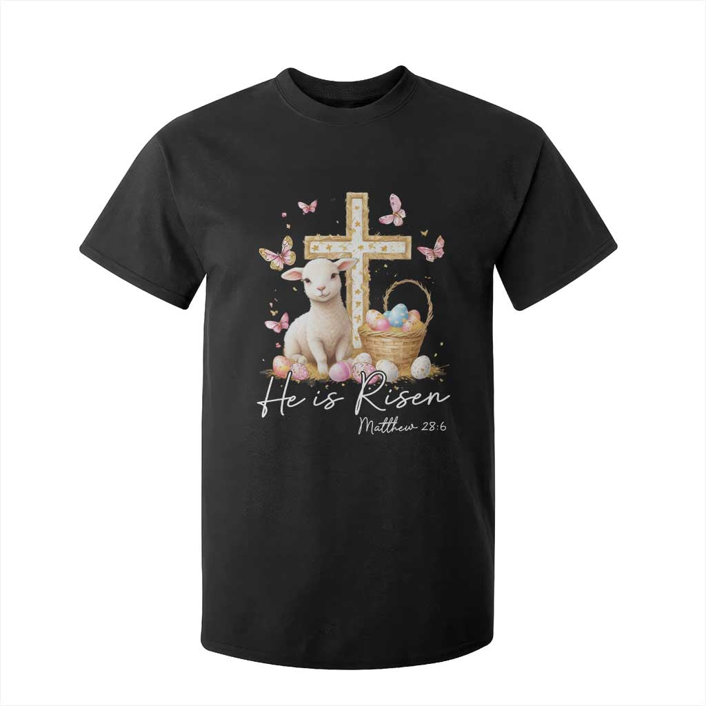 He Is Risen Easter T Shirt For Kid Lamb Flowers Cross TS10 Black Print Your Wear