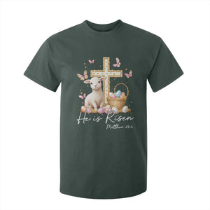 He Is Risen Easter T Shirt For Kid Lamb Flowers Cross TS10 Dark Forest Green Print Your Wear