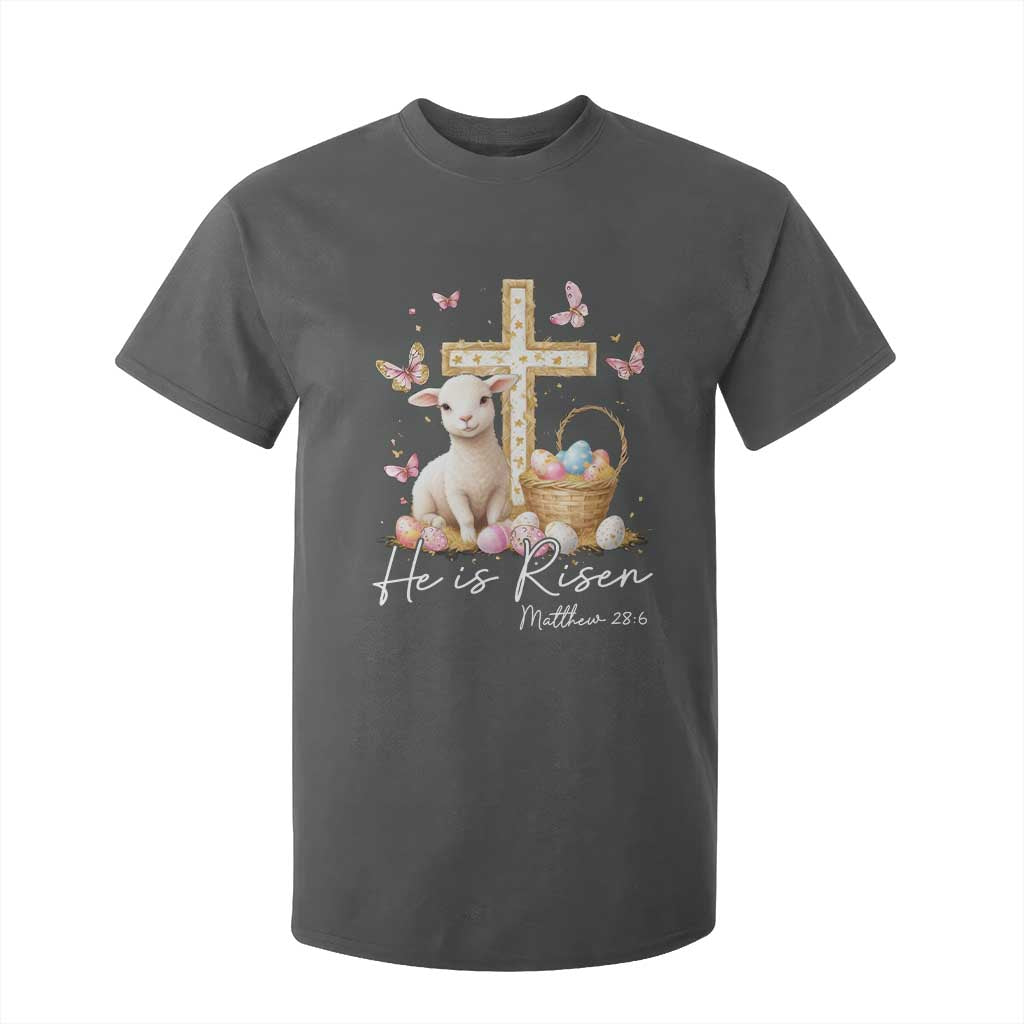 He Is Risen Easter T Shirt For Kid Lamb Flowers Cross TS10 Dark Heather Print Your Wear