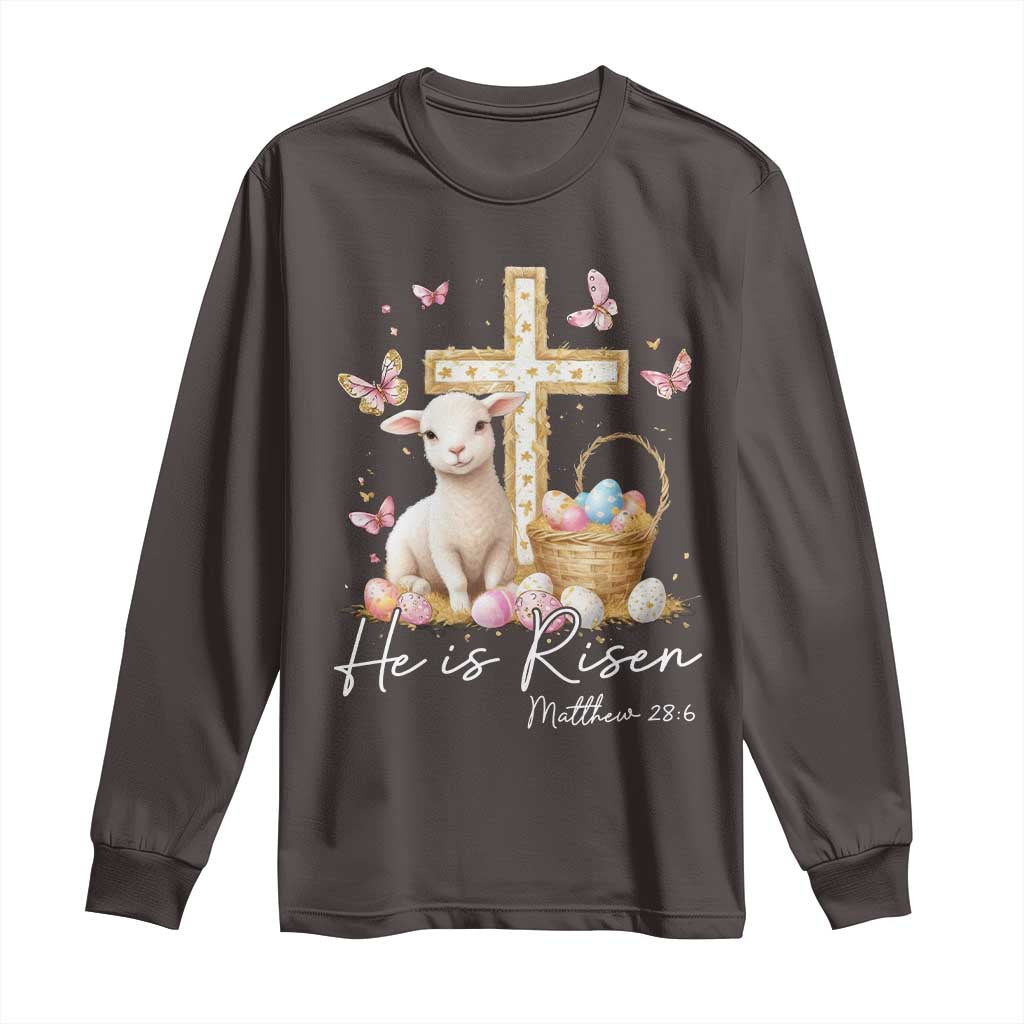 He Is Risen Easter Long Sleeve Shirt Lamb Flowers Cross TS10 Dark Chocolate Print Your Wear