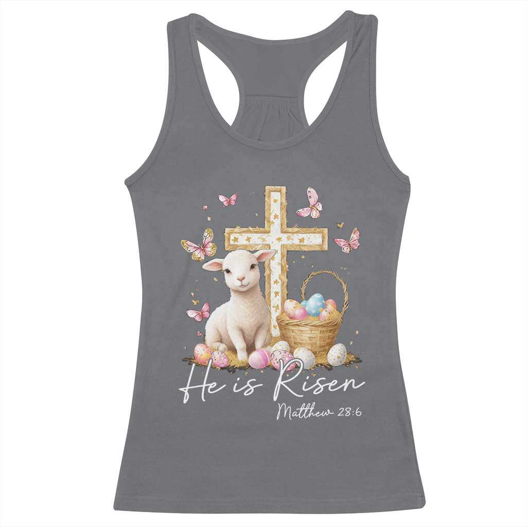 He Is Risen Easter Racerback Tank Top Lamb Flowers Cross TS10 Charcoal Print Your Wear