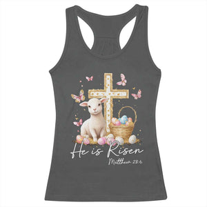 He Is Risen Easter Racerback Tank Top Lamb Flowers Cross TS10 Dark Heather Print Your Wear