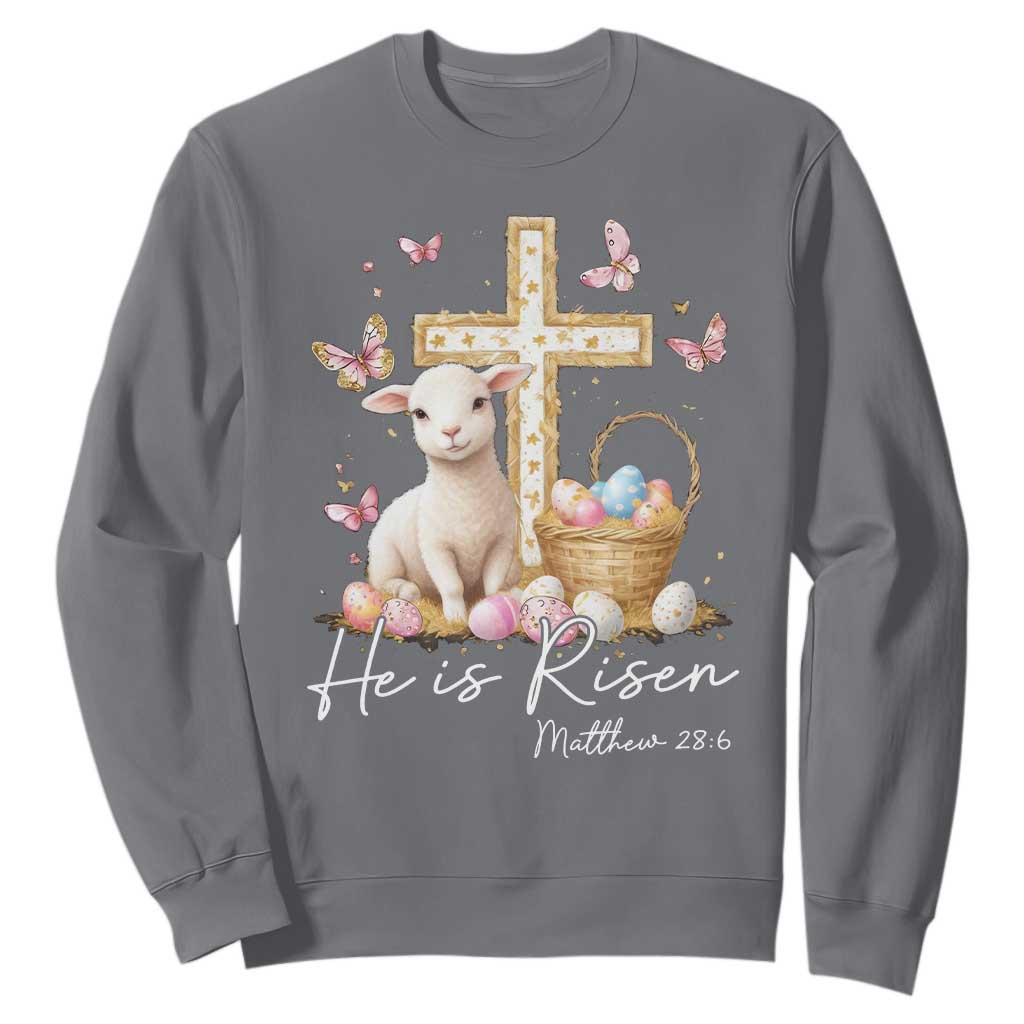 He Is Risen Easter Sweatshirt Lamb Flowers Cross TS10 Charcoal Print Your Wear