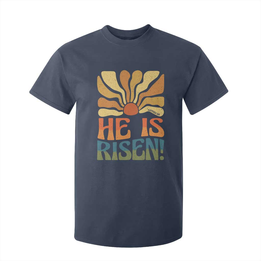 Retro Easter T Shirt For Kid Jesus He is Risen Matthew 28:6 Bible Verse Kids TS10 Navy Print Your Wear