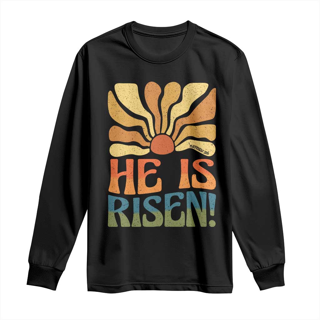 Retro Easter Long Sleeve Shirt Jesus He is Risen Matthew 28:6 Bible Verse Kids TS10 Black Print Your Wear