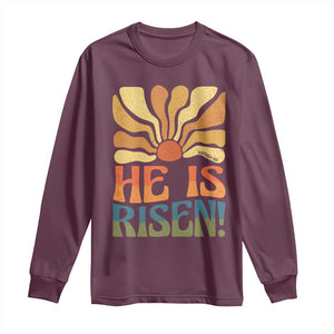 Retro Easter Long Sleeve Shirt Jesus He is Risen Matthew 28:6 Bible Verse Kids TS10 Maroon Print Your Wear