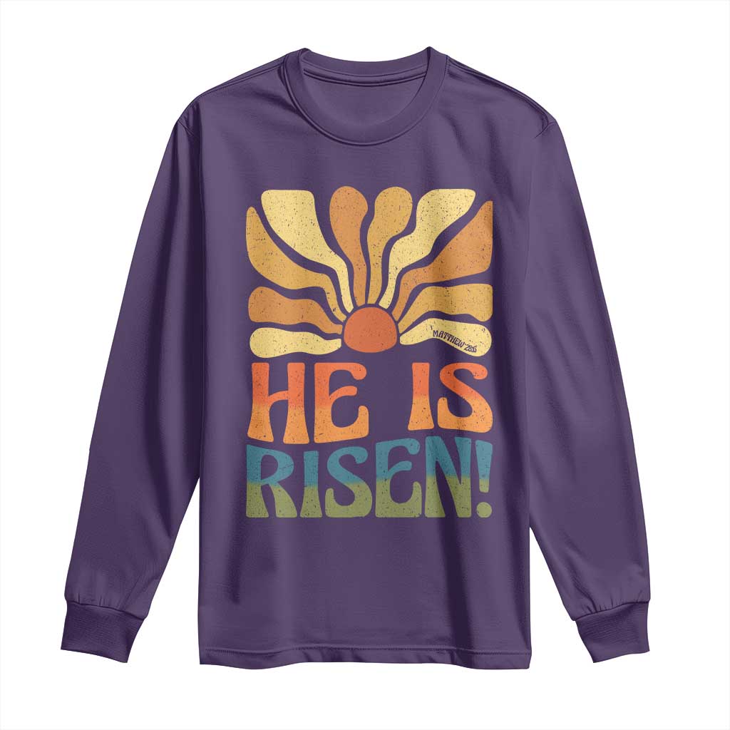 Retro Easter Long Sleeve Shirt Jesus He is Risen Matthew 28:6 Bible Verse Kids TS10 Purple Print Your Wear