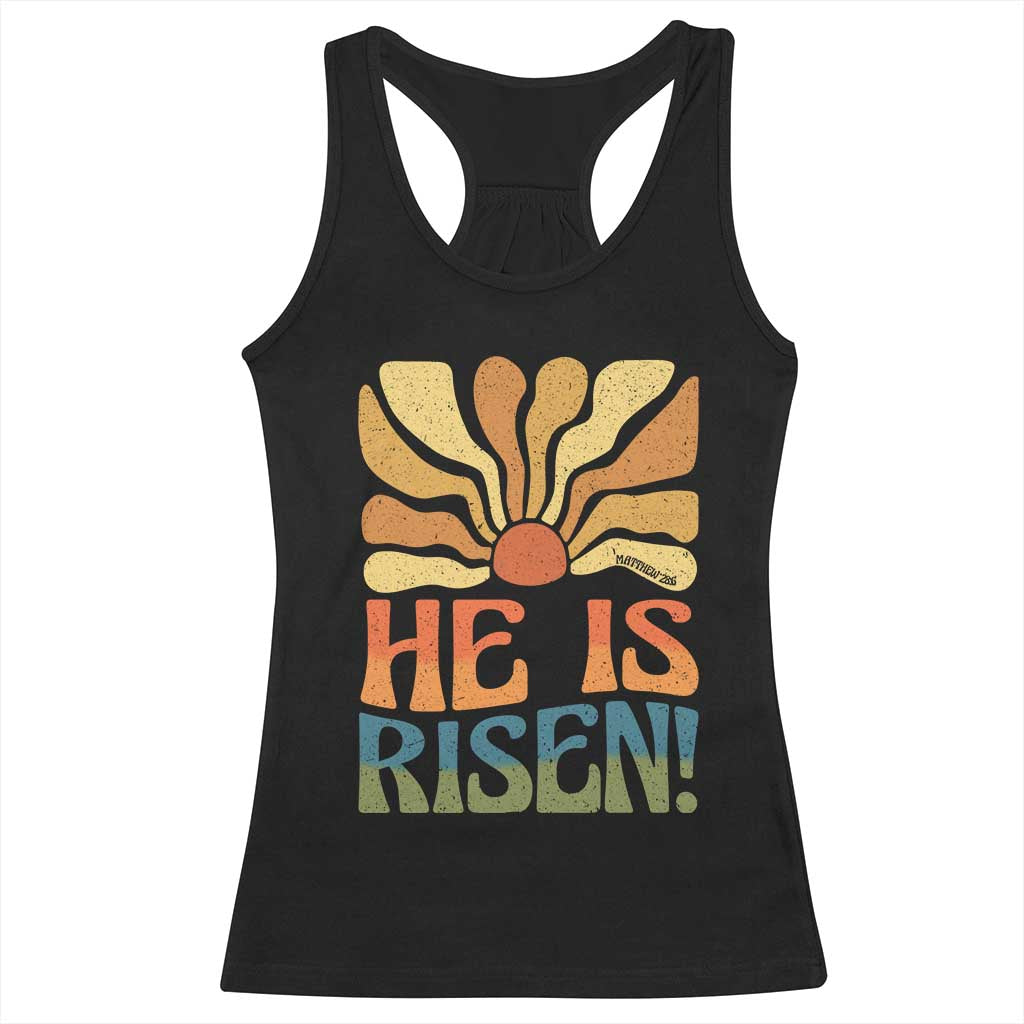 Retro Easter Racerback Tank Top Jesus He is Risen Matthew 28:6 Bible Verse Kids TS10 Black Print Your Wear