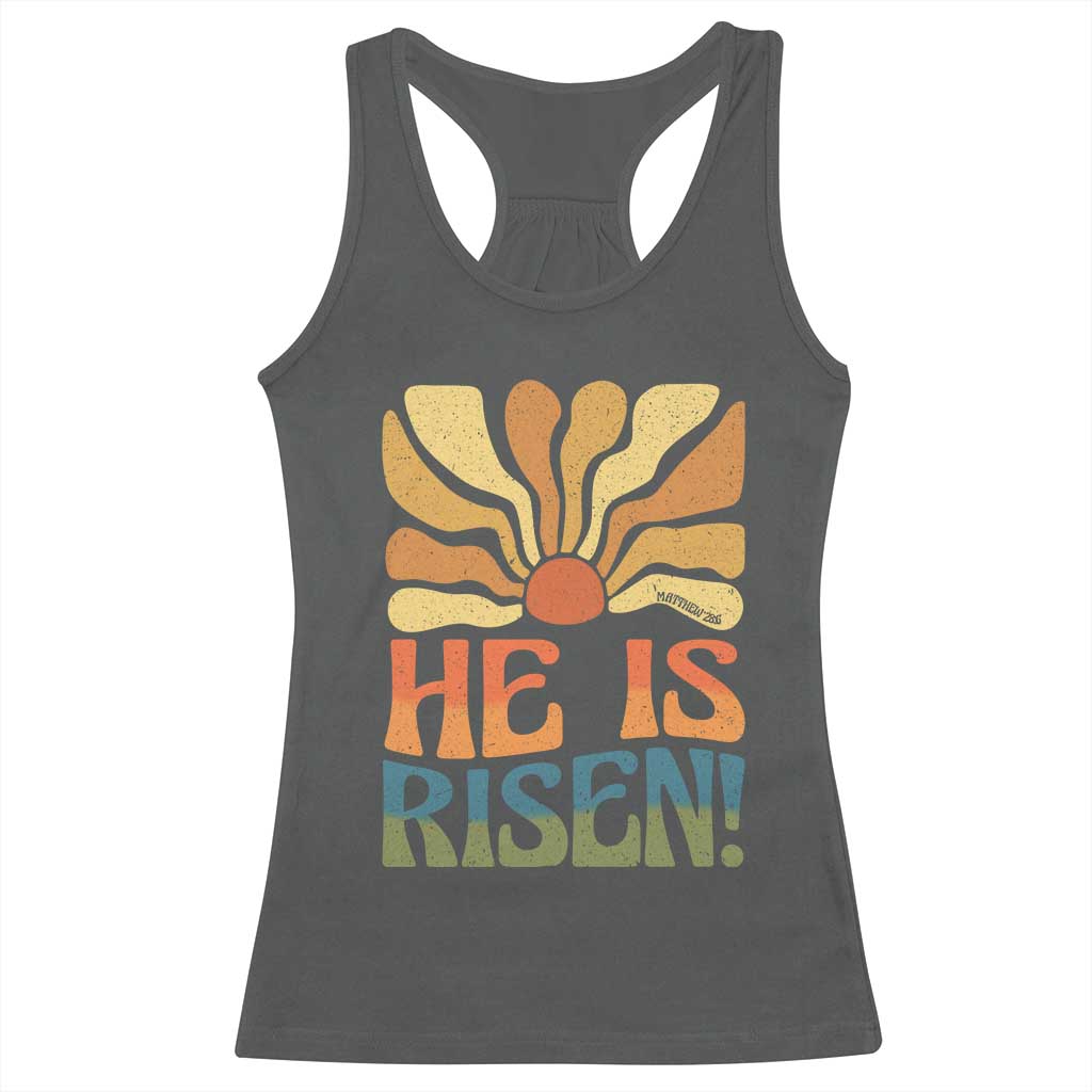 Retro Easter Racerback Tank Top Jesus He is Risen Matthew 28:6 Bible Verse Kids TS10 Dark Heather Print Your Wear