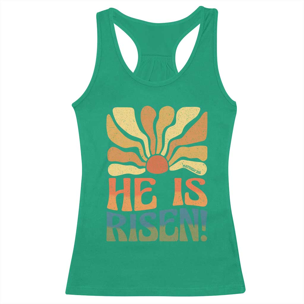 Retro Easter Racerback Tank Top Jesus He is Risen Matthew 28:6 Bible Verse Kids TS10 Irish Green Print Your Wear