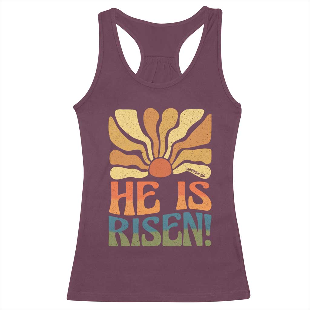 Retro Easter Racerback Tank Top Jesus He is Risen Matthew 28:6 Bible Verse Kids TS10 Maroon Print Your Wear