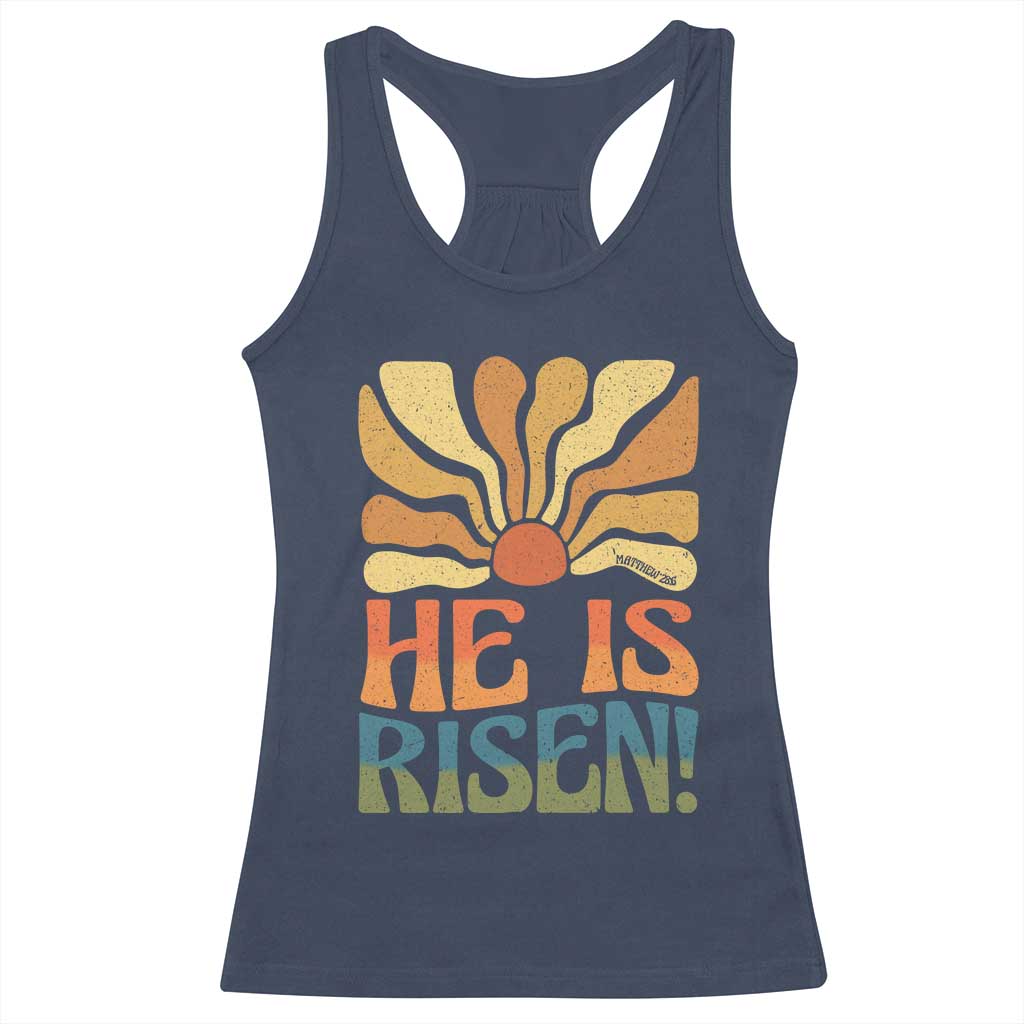 Retro Easter Racerback Tank Top Jesus He is Risen Matthew 28:6 Bible Verse Kids TS10 Navy Print Your Wear