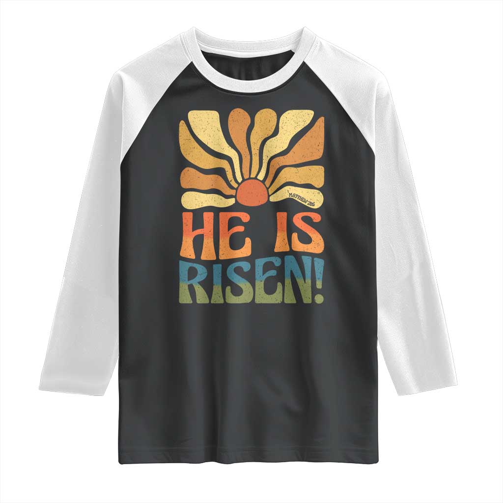 Retro Easter Raglan Shirt Jesus He is Risen Matthew 28:6 Bible Verse Kids TS10 Black White Print Your Wear