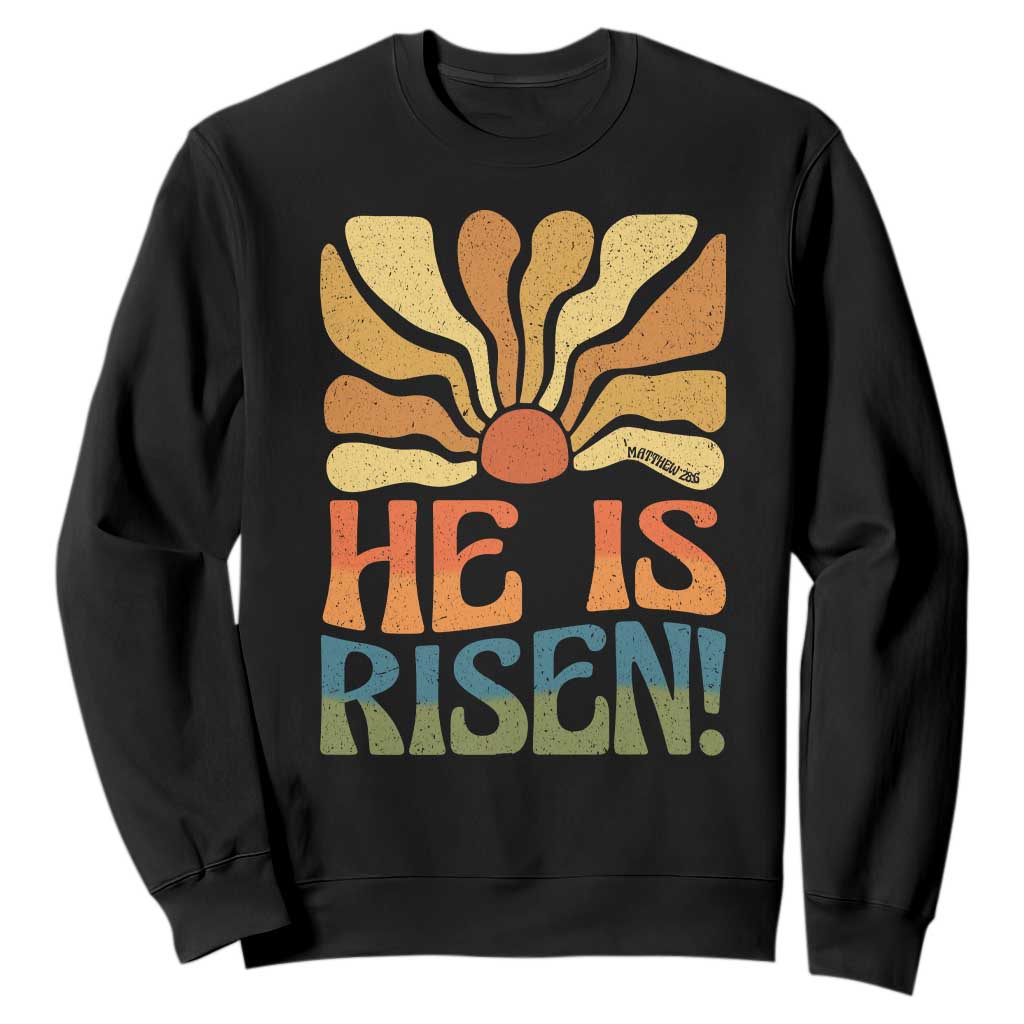 Retro Easter Sweatshirt Jesus He is Risen Matthew 28:6 Bible Verse Kids TS10 Black Print Your Wear