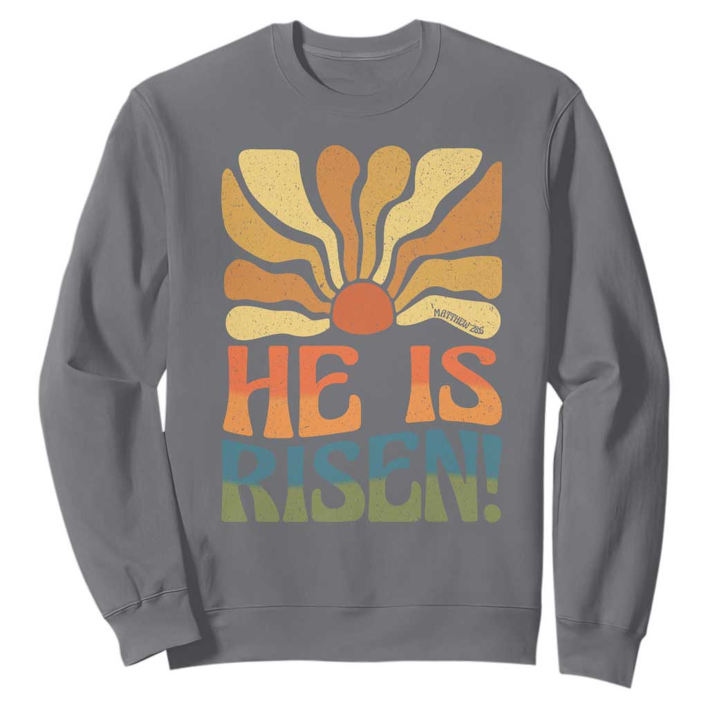 Retro Easter Sweatshirt Jesus He is Risen Matthew 28:6 Bible Verse Kids TS10 Charcoal Print Your Wear