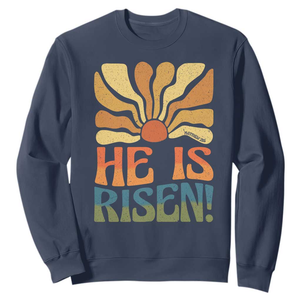Retro Easter Sweatshirt Jesus He is Risen Matthew 28:6 Bible Verse Kids TS10 Navy Print Your Wear