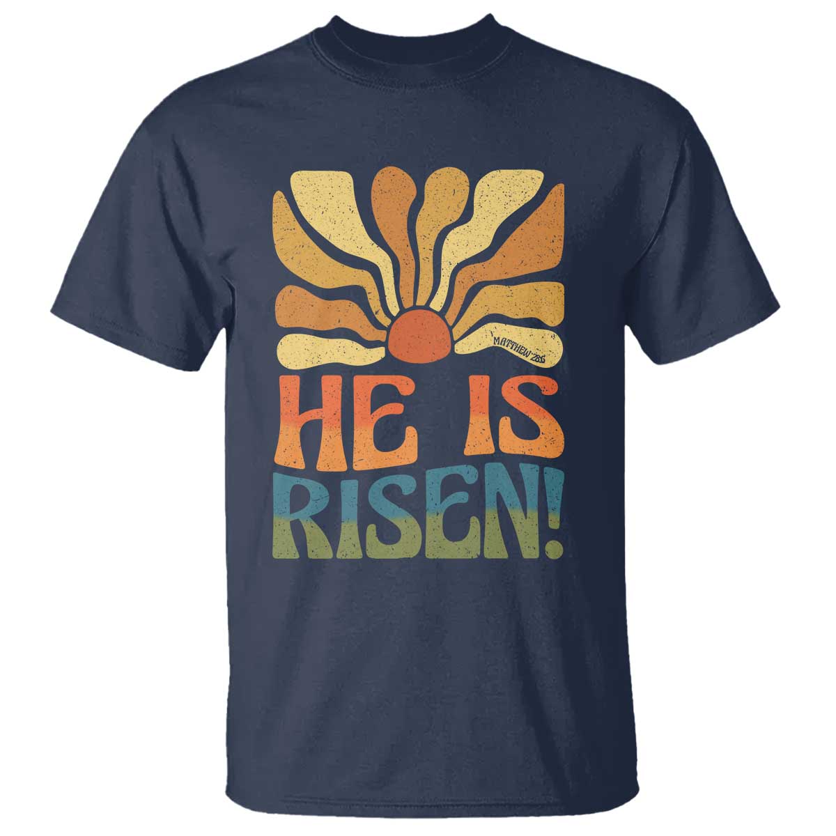 Retro Easter T Shirt Jesus He is Risen Matthew 28:6 Bible Verse Kids TS10 Navy Print Your Wear