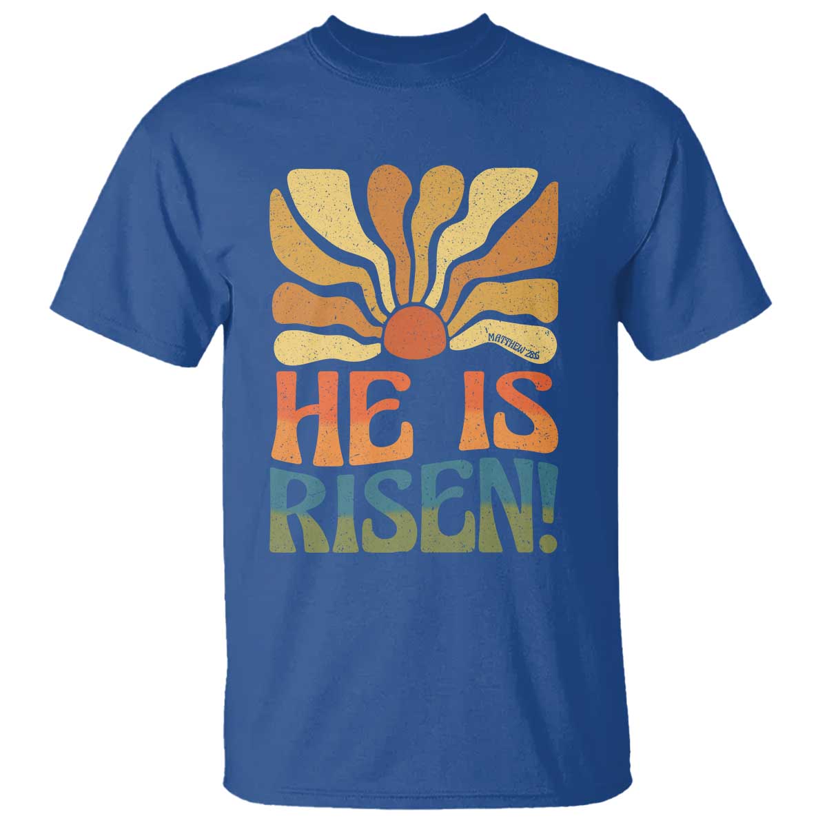 Retro Easter T Shirt Jesus He is Risen Matthew 28:6 Bible Verse Kids TS10 Royal Blue Print Your Wear