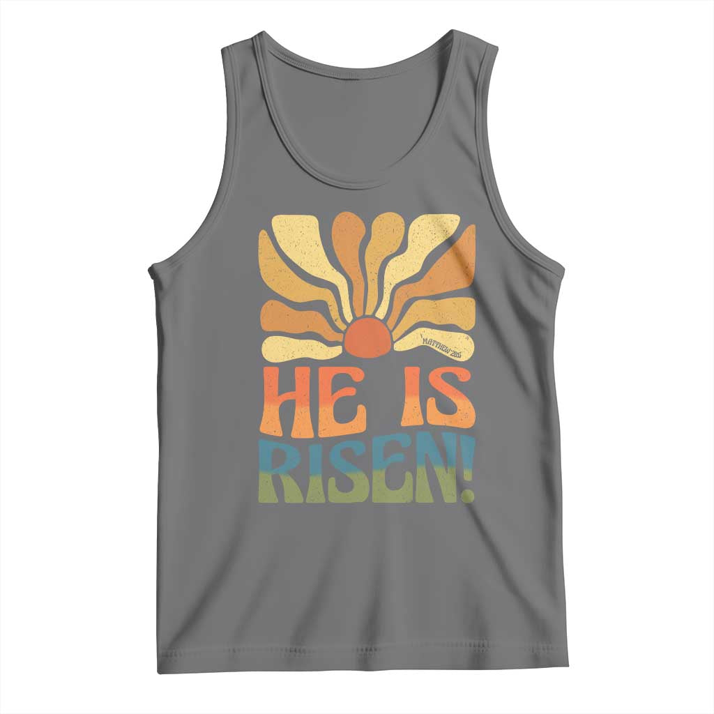 Retro Easter Tank Top Jesus He is Risen Matthew 28:6 Bible Verse Kids TS10 Black Heather Print Your Wear