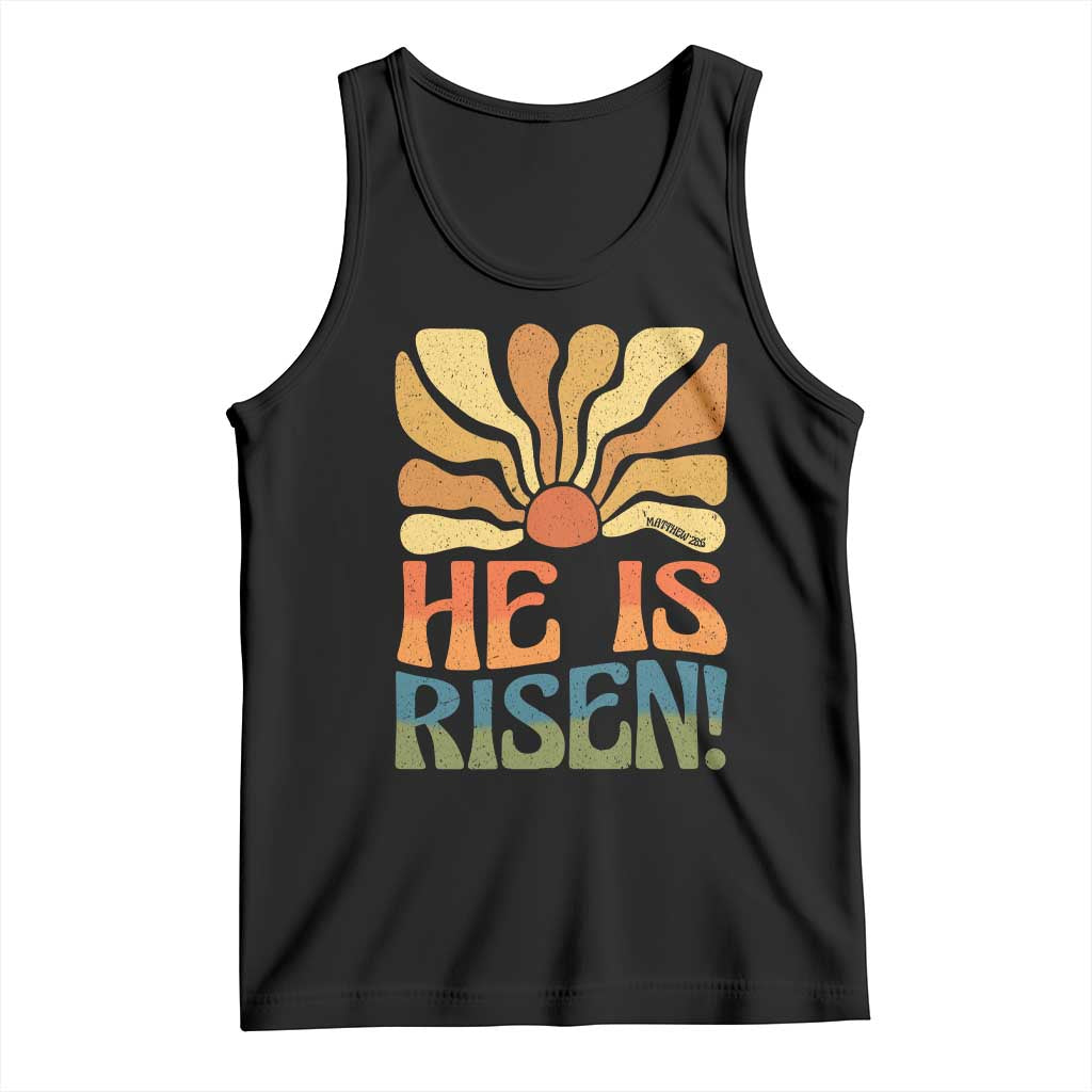 Retro Easter Tank Top Jesus He is Risen Matthew 28:6 Bible Verse Kids TS10 Black Print Your Wear