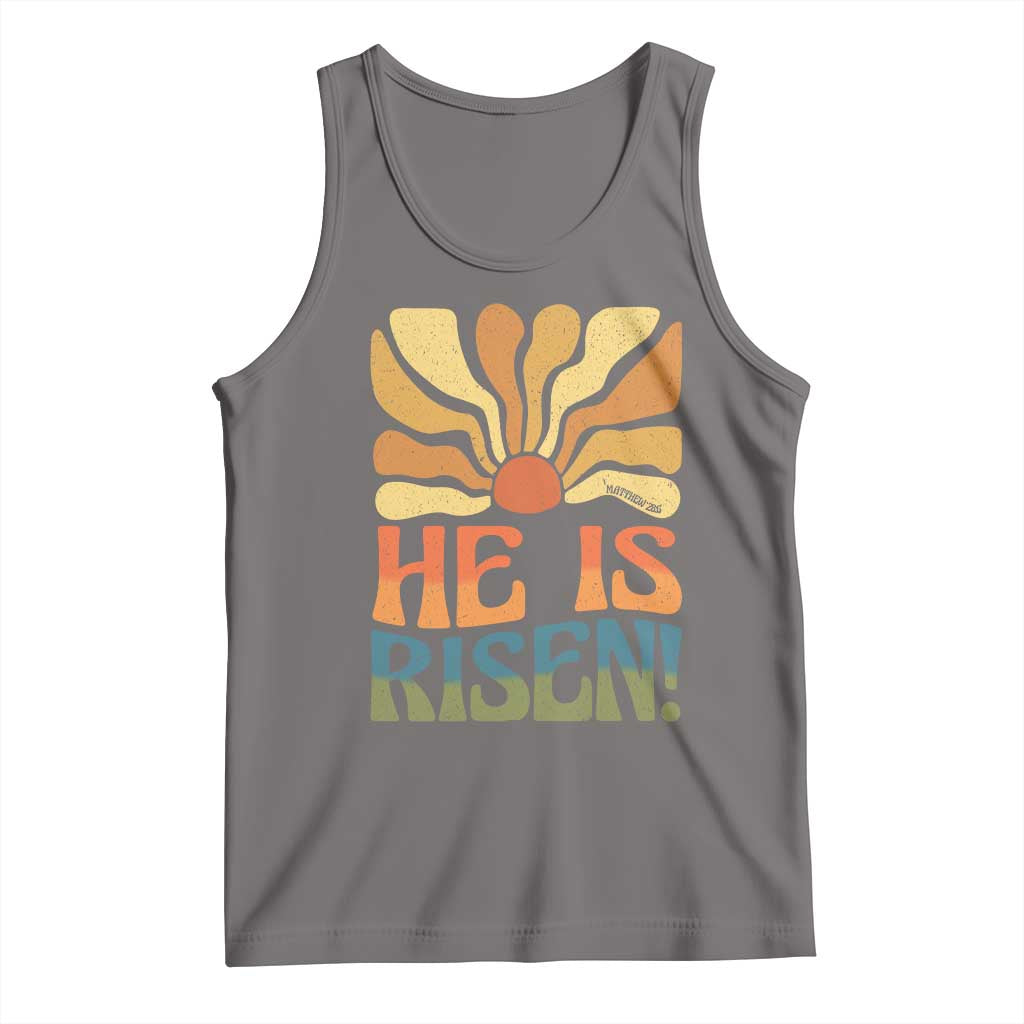 Retro Easter Tank Top Jesus He is Risen Matthew 28:6 Bible Verse Kids TS10 Deep Heather Print Your Wear