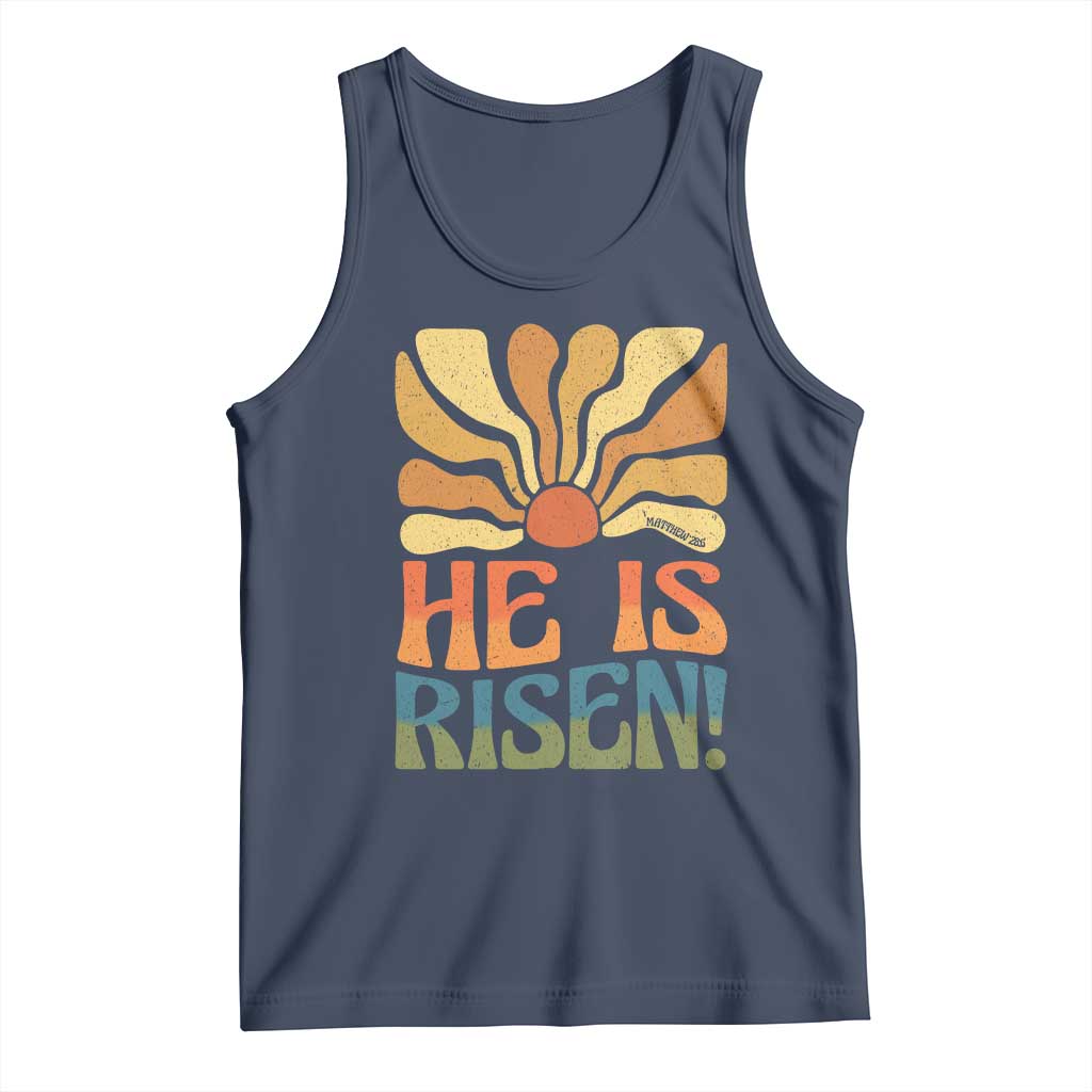 Retro Easter Tank Top Jesus He is Risen Matthew 28:6 Bible Verse Kids TS10 Navy Print Your Wear