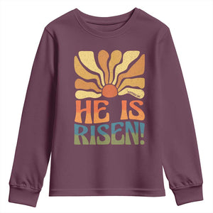 Retro Easter Youth Sweatshirt Jesus He is Risen Matthew 28:6 Bible Verse Kids TS10 Maroon Print Your Wear