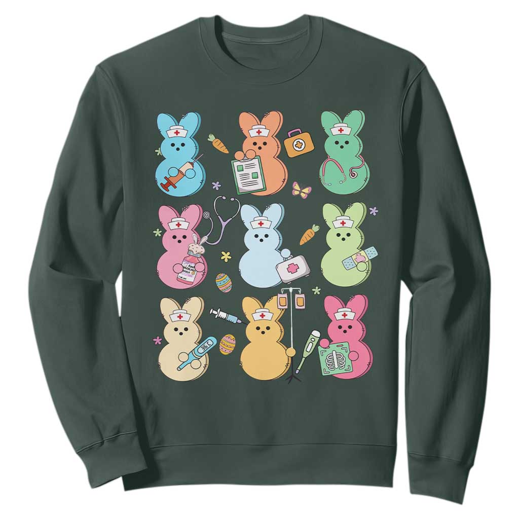 Easter Nurse Bunny Sweatshirt Funny Nursing Easter Spring Nurse Gift TS10 Dark Forest Green Print Your Wear