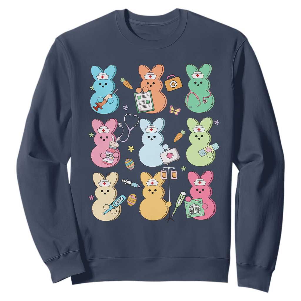 Easter Nurse Bunny Sweatshirt Funny Nursing Easter Spring Nurse Gift TS10 Navy Print Your Wear