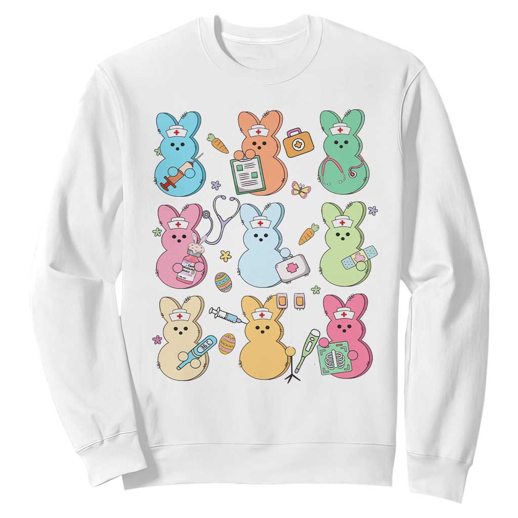 Easter Nurse Bunny Sweatshirt Funny Nursing Easter Spring Nurse Gift TS10 White Print Your Wear