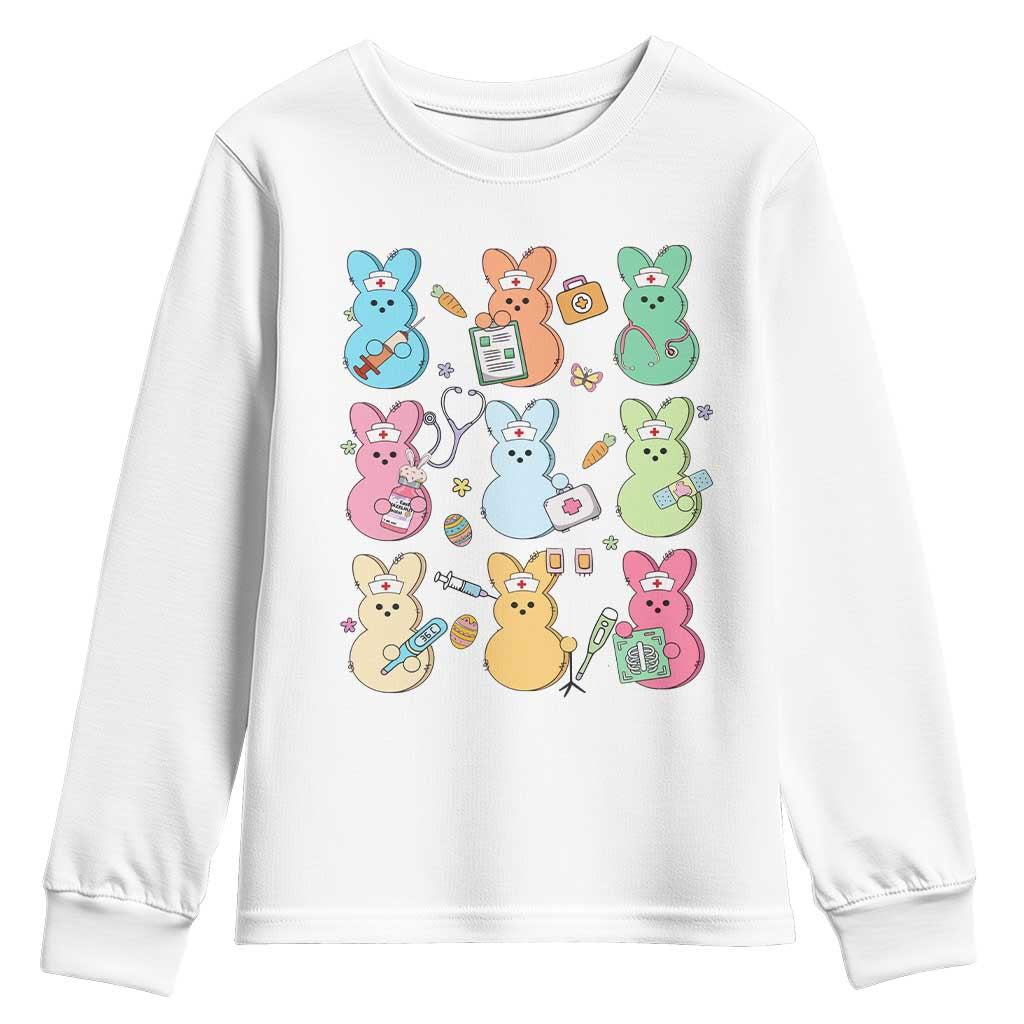 Easter Nurse Bunny Youth Sweatshirt Funny Nursing Easter Spring Nurse Gift TS10 White Print Your Wear