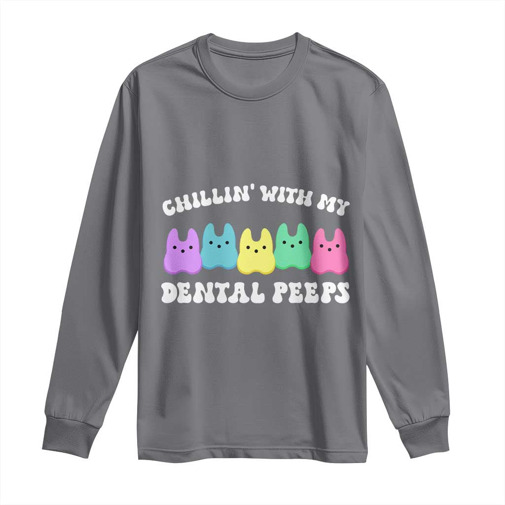 Easter Dental Bunny Long Sleeve Shirt Chilling With My Dental Peeps TS10 Charcoal Print Your Wear