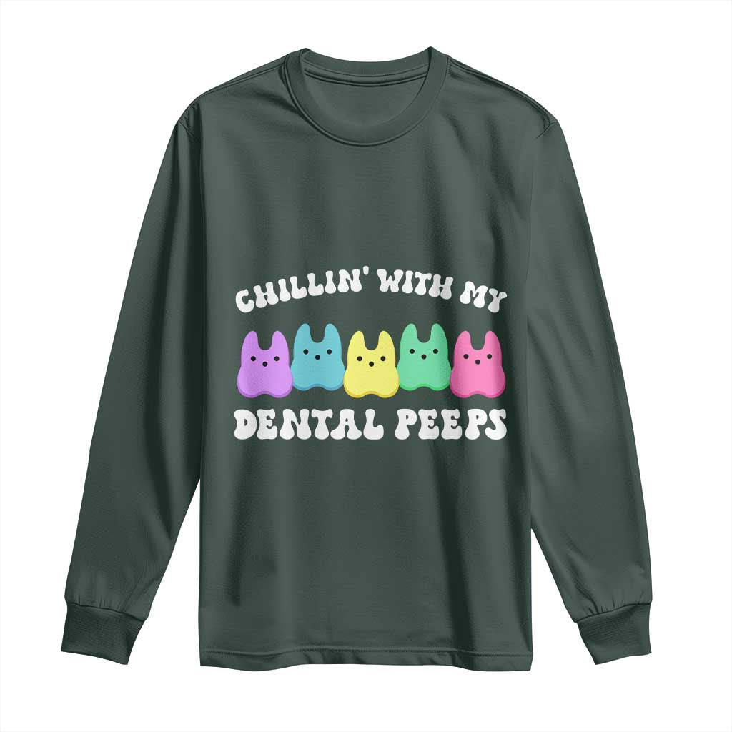 Easter Dental Bunny Long Sleeve Shirt Chilling With My Dental Peeps TS10 Dark Forest Green Print Your Wear