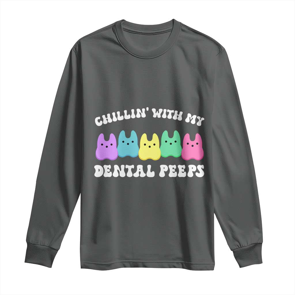 Easter Dental Bunny Long Sleeve Shirt Chilling With My Dental Peeps TS10 Dark Heather Print Your Wear