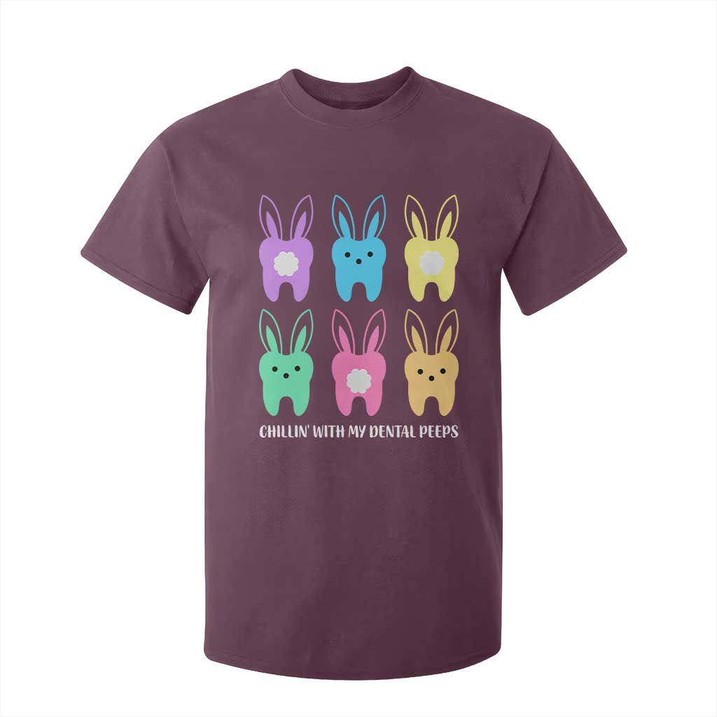 Easter Dentist T Shirt For Kid Chilling With My Dental Peeps Bunny TS10 Maroon Print Your Wear