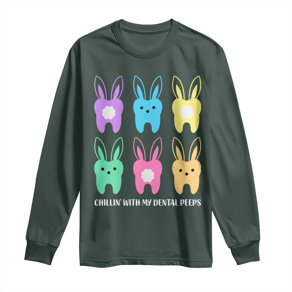 Easter Dentist Long Sleeve Shirt Chilling With My Dental Peeps Bunny TS10 Dark Forest Green Print Your Wear