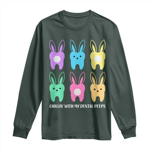 Easter Dentist Long Sleeve Shirt Chilling With My Dental Peeps Bunny TS10 Dark Forest Green Print Your Wear