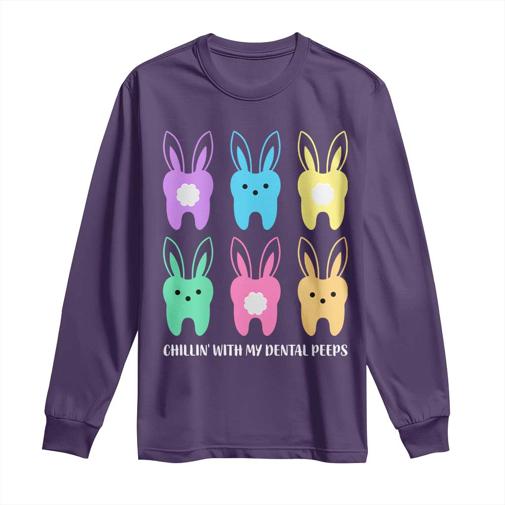 Easter Dentist Long Sleeve Shirt Chilling With My Dental Peeps Bunny TS10 Purple Print Your Wear