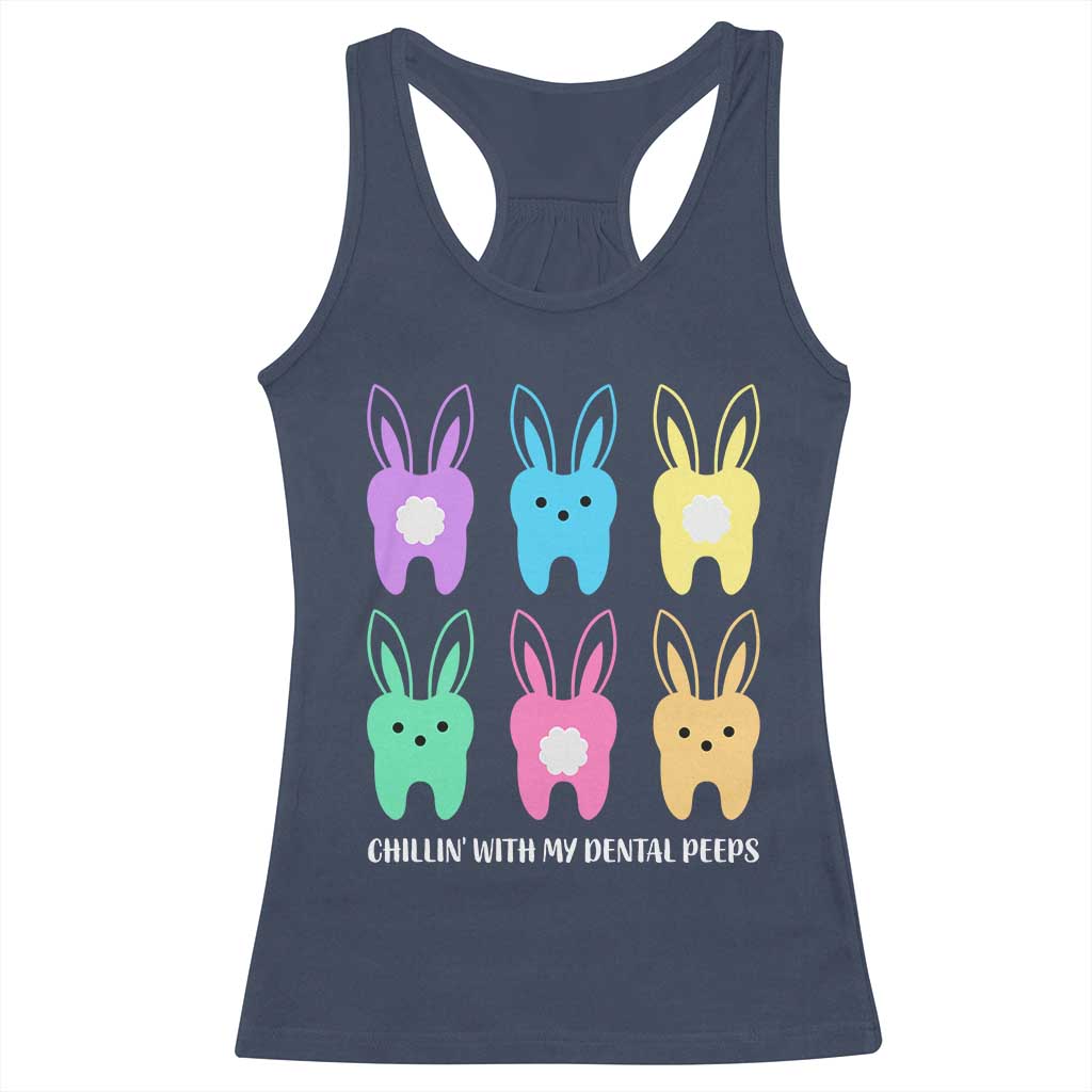 Easter Dentist Racerback Tank Top Chilling With My Dental Peeps Bunny TS10 Navy Print Your Wear