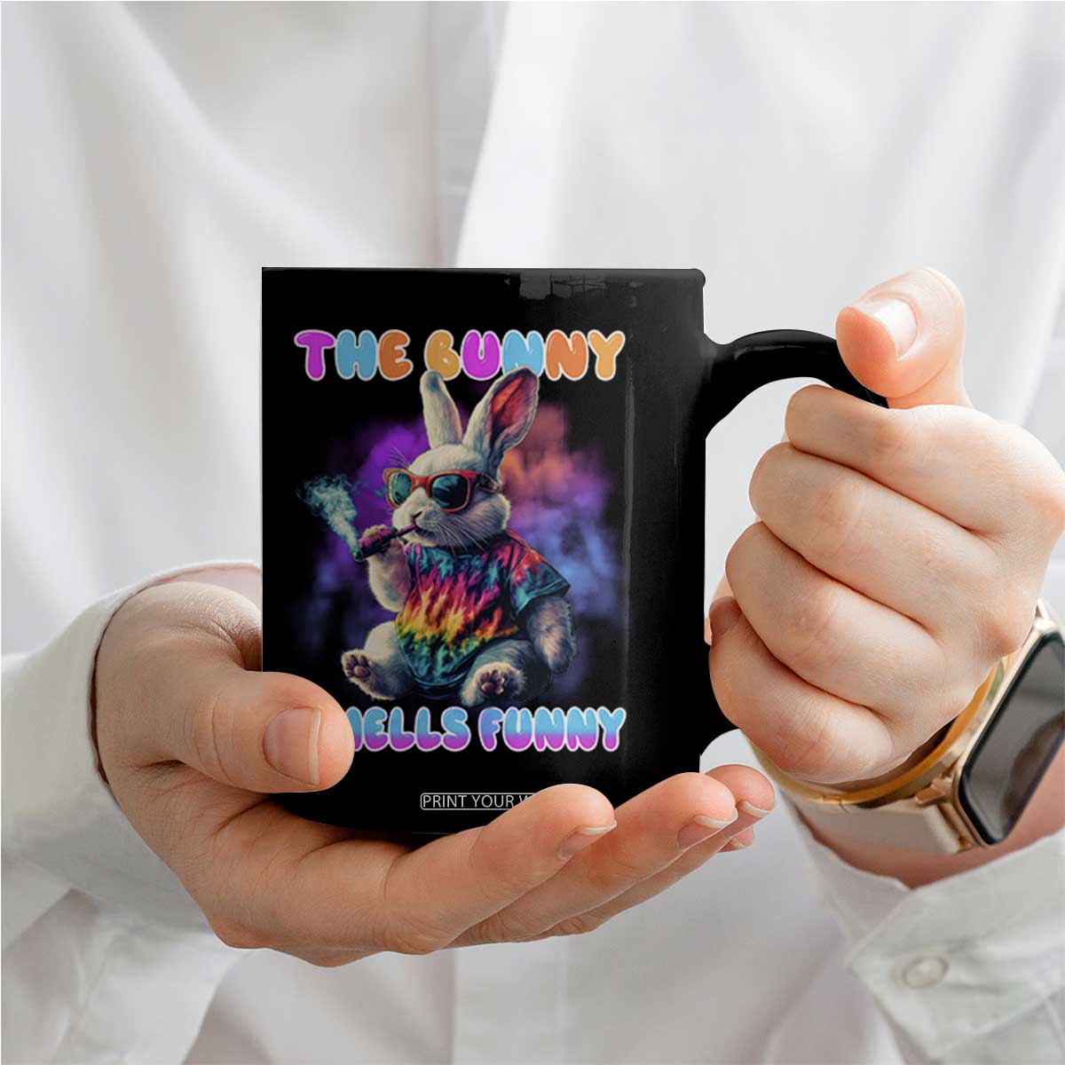 Happy 420 Easter Coffee Mug Funny Smoking Easter Bunny Smells Funny Easter TS10 Print Your Wear